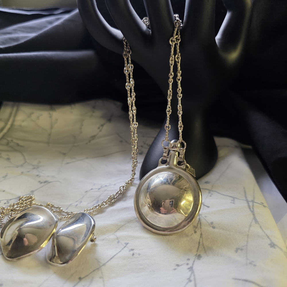 Vintage Taxco SS Perfume Flask Pendant Necklace And Taxco SS Earrings